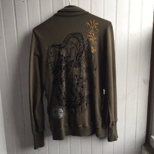 Green Dragon CA Y2K Green Funnel Neck Asymmetrical Sweat Jacket Velvet Burnout M